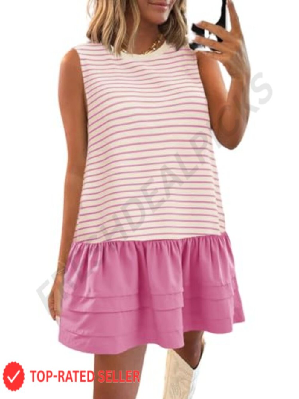 Womens Sleeveless Sweatshirt Dress Loose Tank Mini Dress A-Line Pleated